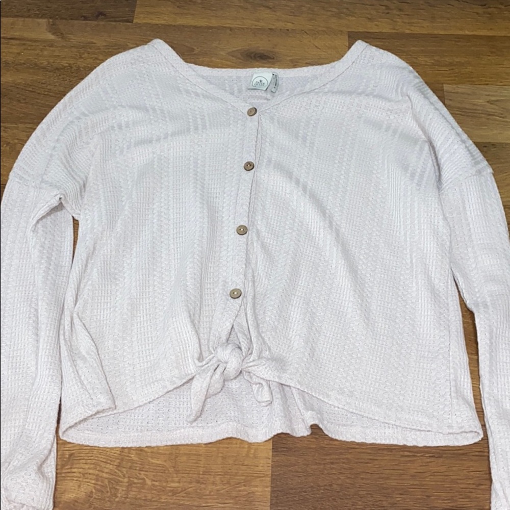 light pink button up sweater top
